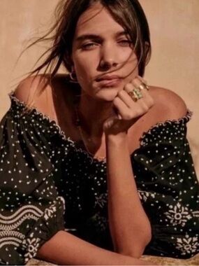 Off-Shoulder Black Sézane Santoni  Embroidered Top